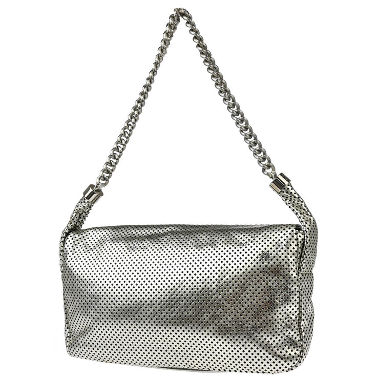 Chanel Silver Perforated Lambskin Handbag