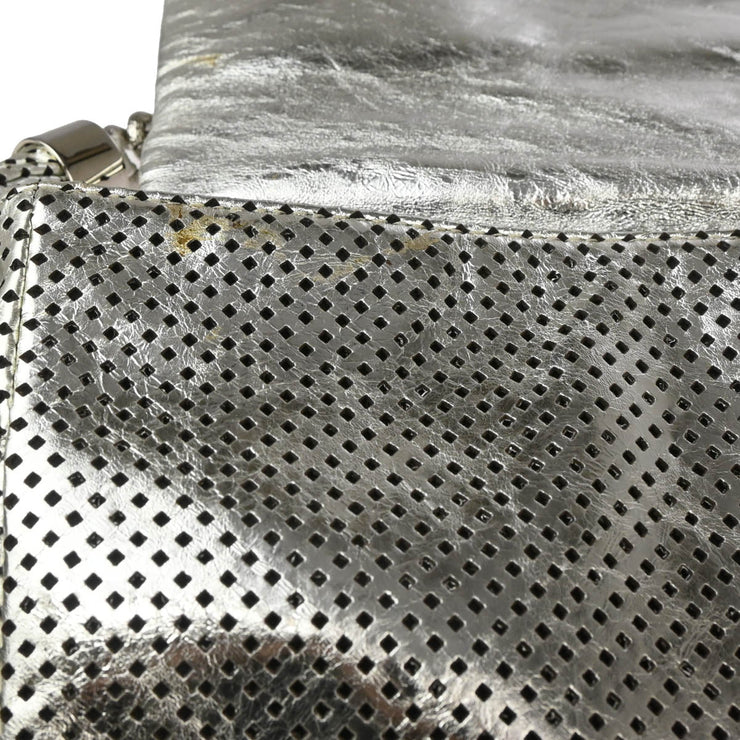 Chanel Silver Perforated Lambskin Handbag