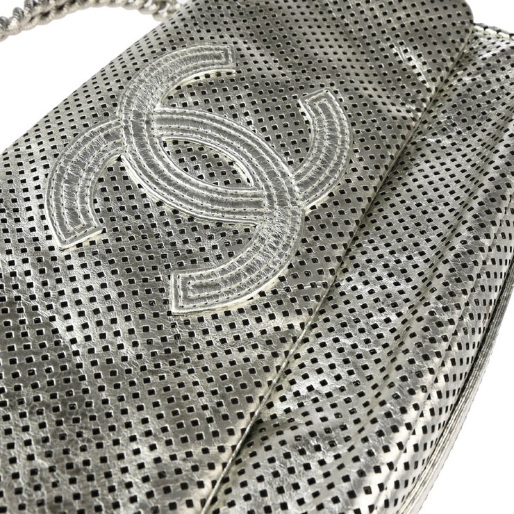 Chanel Silver Perforated Lambskin Handbag