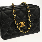 Chanel 1991-1994 Black Caviar Camera Bag Mini