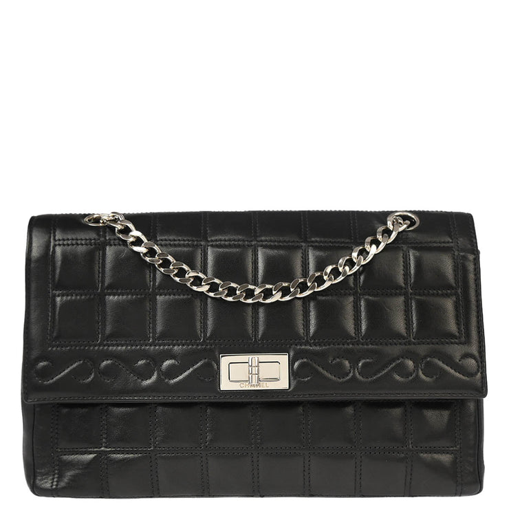 Chanel Black Lambskin Mademoiselle Lock Choco Bar Shoulder Bag