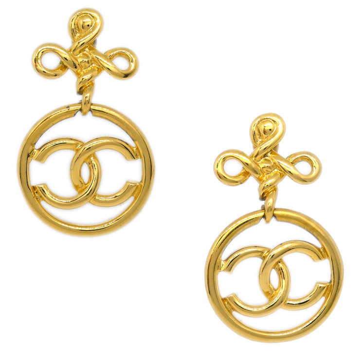 Chanel Hoop Dangle Earrings Gold Clip-On 2934