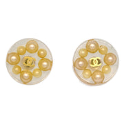 Chanel Button Piercing Earrings Costume Pearl Clear