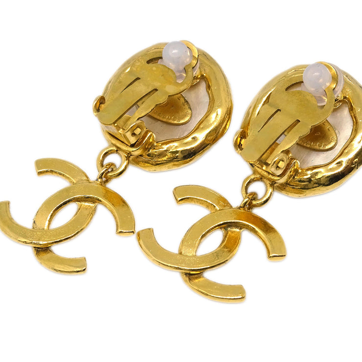 Chanel Gold Costume Pearl Dangle Earrings Clip-On 95P