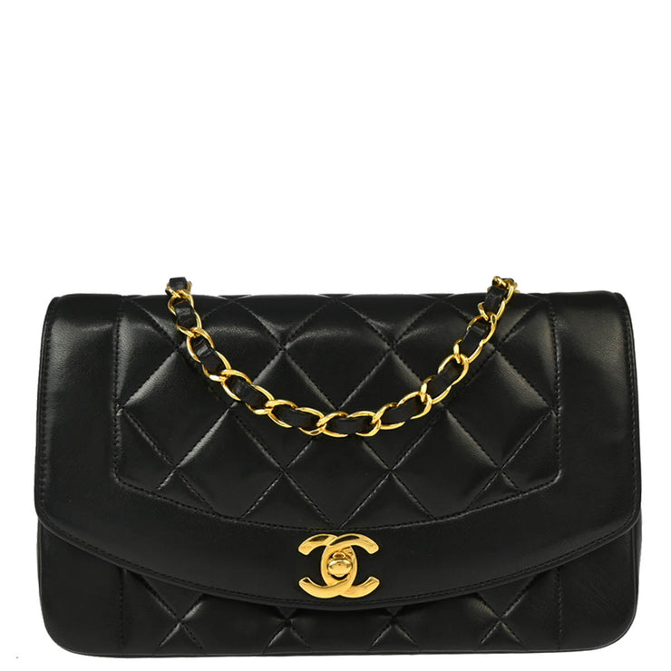 Chanel 1991-1994 Black Lambskin Small Diana Shoulder Bag