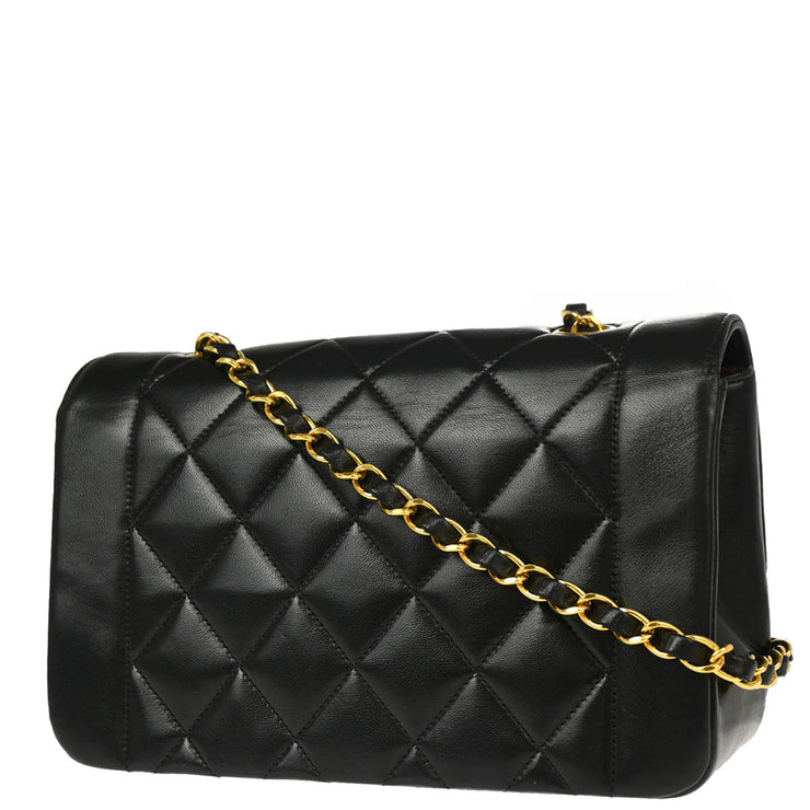 Chanel 1991-1994 Black Lambskin Small Diana Shoulder Bag