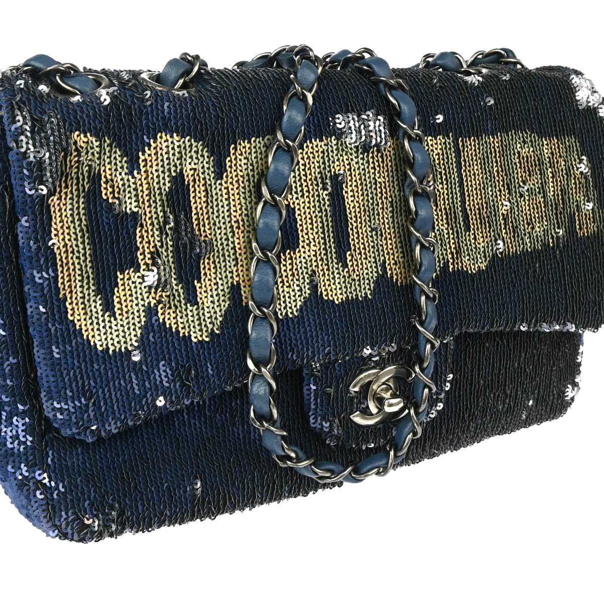 Chanel 2017 Blue Sequins Coco Cuba Flap Double Chain Shoulder Bag