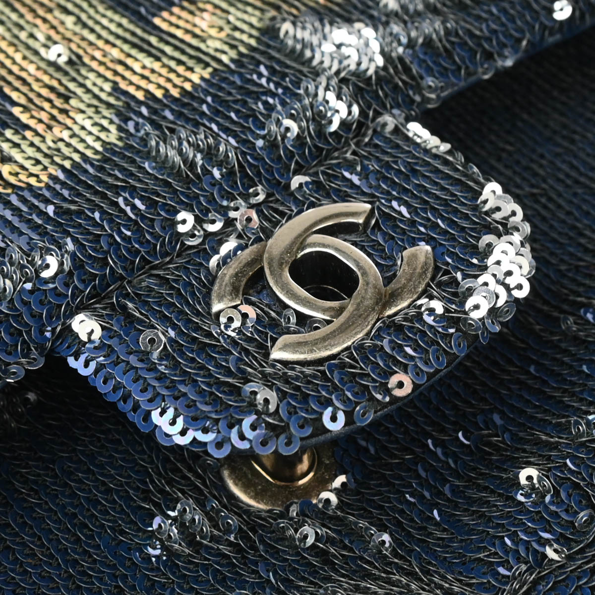 Chanel 2017 Blue Sequins Coco Cuba Flap Double Chain Shoulder Bag