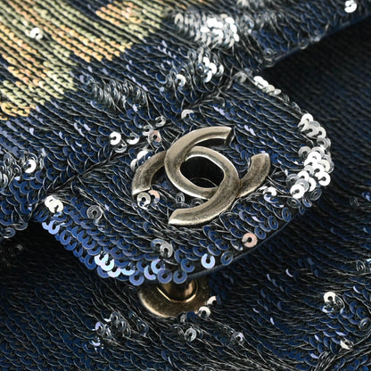 Chanel 2017 Blue Sequins Coco Cuba Flap Double Chain Shoulder Bag