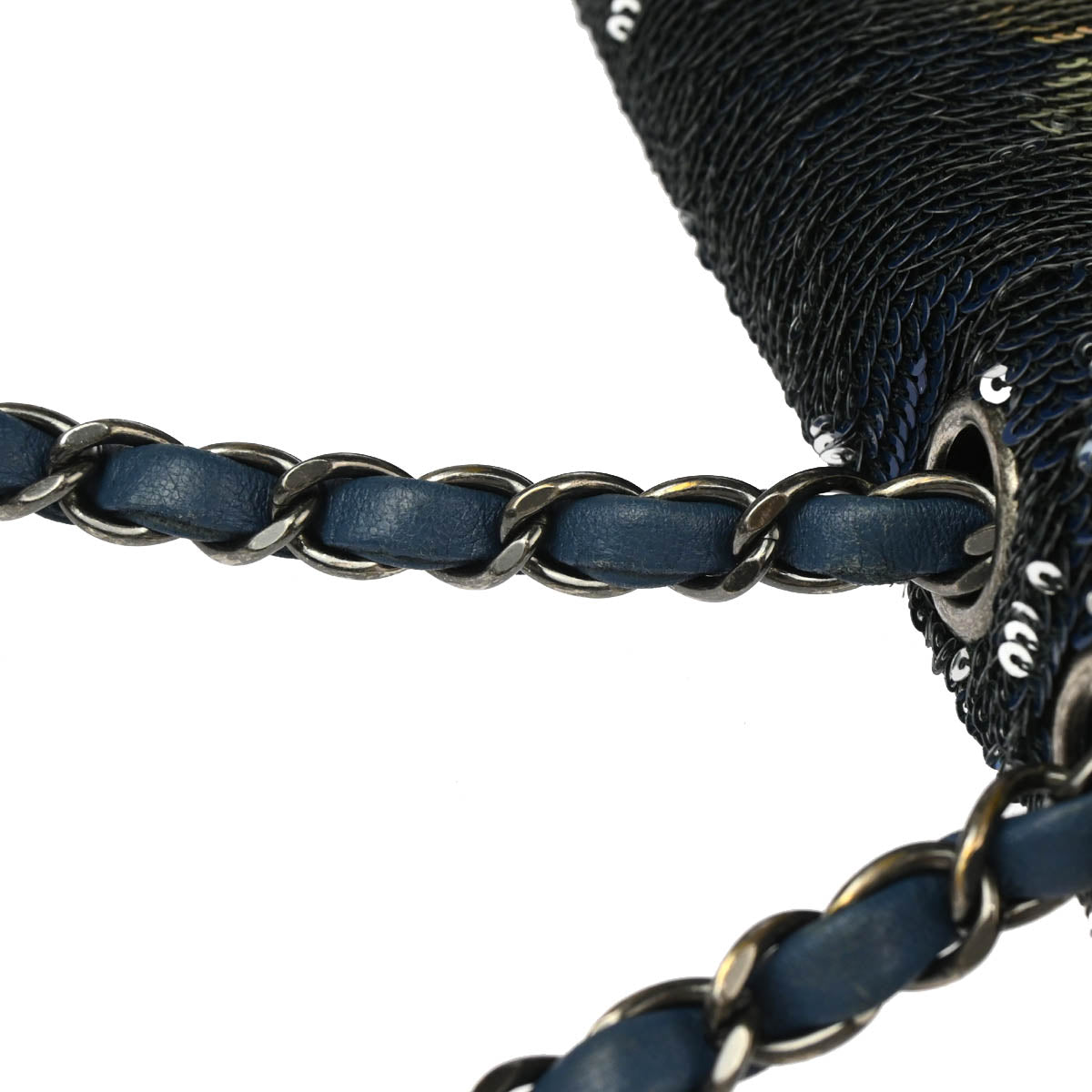 Chanel 2017 Blue Sequins Coco Cuba Flap Double Chain Shoulder Bag