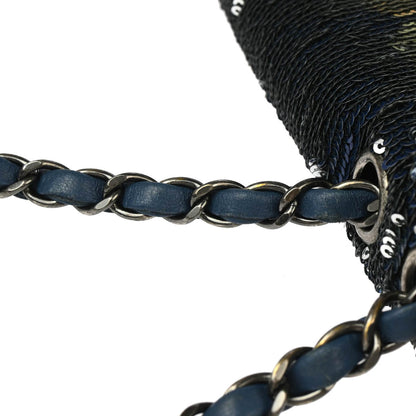 Chanel 2017 Blue Sequins Coco Cuba Flap Double Chain Shoulder Bag