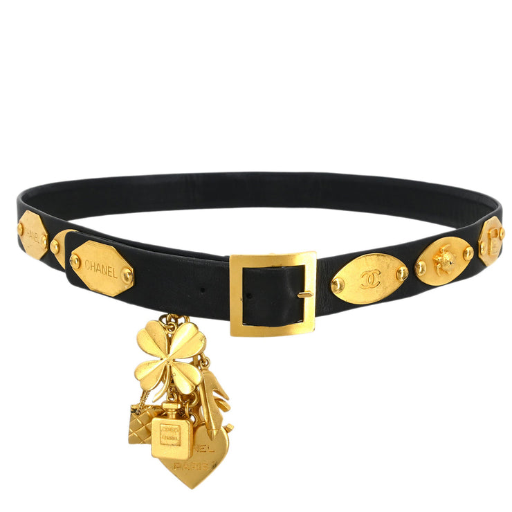 Chanel Black Leather Icon Belt Small Good