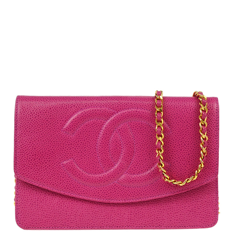 Chanel 1996-1997 Pink Caviar Timeless WOC Chain Shoulder Wallet Bag