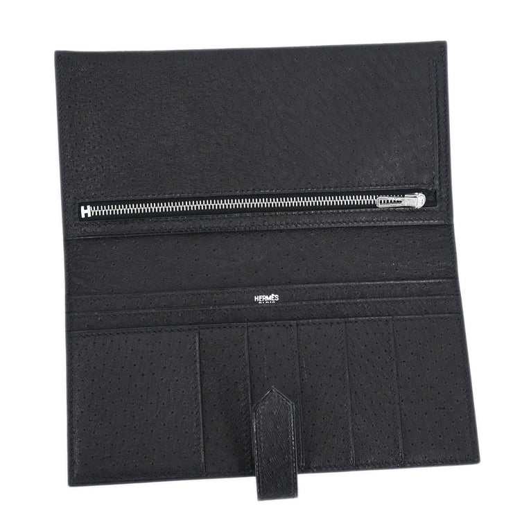 Hermes * Black Emu Bearn Bifold Long Wallet