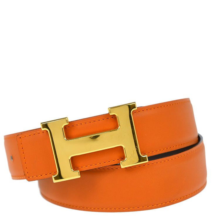 Hermes Orange Box Calf Reversible Belt #80 Small Good