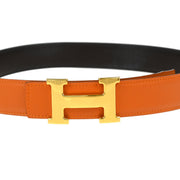 Hermes Orange Box Calf Reversible Belt #80 Small Good