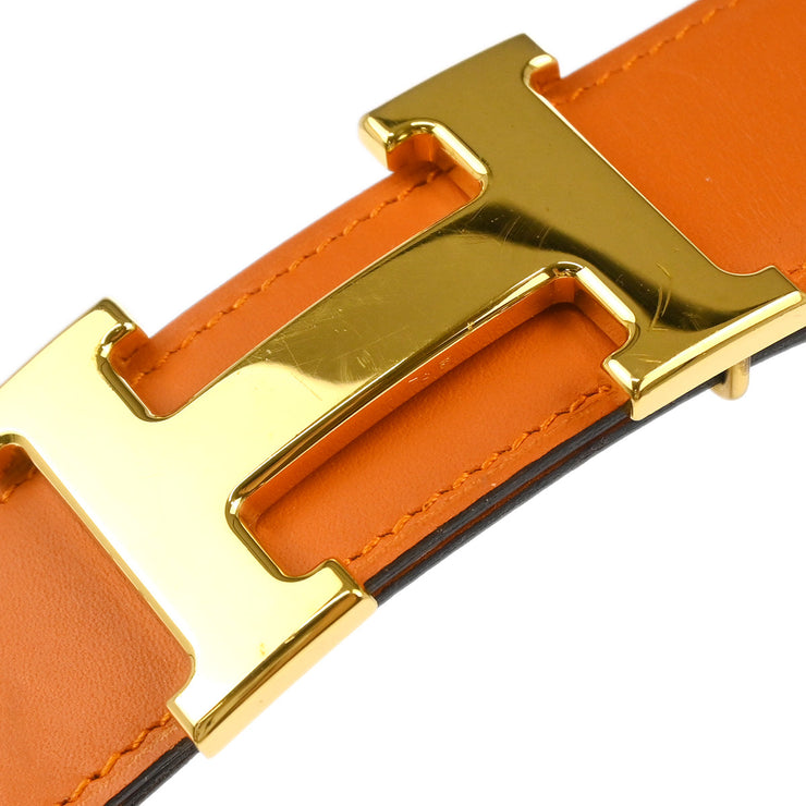 Hermes Orange Box Calf Reversible Belt #80 Small Good