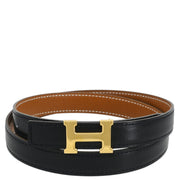 Hermes Black Box Calf Constance Reversible Belt #75 Small Good