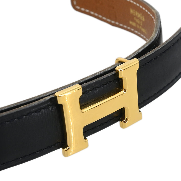 Hermes Black Box Calf Constance Reversible Belt #75 Small Good