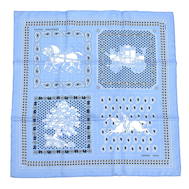 Hermes Scarf Carre 55 Ecuries Parisiennes Light Blue Small Good