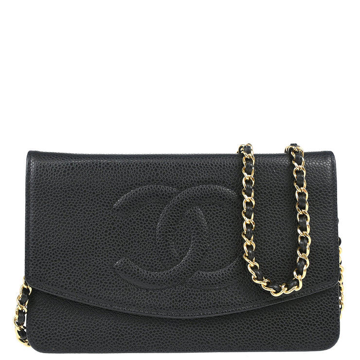 Chanel 2006-2008 Black Caviar Timeless WOC Chain Shoulder Wallet Bag