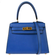 Hermes 1996 Blue Couchevel Mini Kelly 20 Sellier 2way Shoulder Handbag