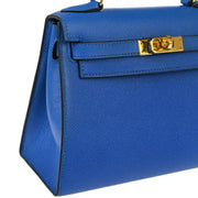 Hermes 1996 Blue Couchevel Mini Kelly 20 Sellier 2way Shoulder Handbag