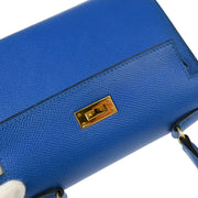 Hermes 1996 Blue Couchevel Mini Kelly 20 Sellier 2way Shoulder Handbag