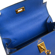 Hermes 1996 Blue Couchevel Mini Kelly 20 Sellier 2way Shoulder Handbag