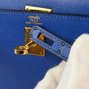 Hermes 1996 Blue Couchevel Mini Kelly 20 Sellier 2way Shoulder Handbag