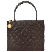 Chanel 2000-2001 Brown Caviar Medallion Tote Handbag