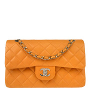 Chanel Orange Lambskin Small Classic Double Flap Shoulder Bag