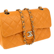 Chanel 1997-1999 Orange Lambskin Small Classic Double Flap Shoulder Bag