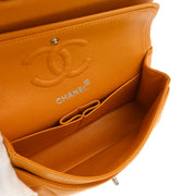 Chanel Orange Lambskin Small Classic Double Flap Shoulder Bag