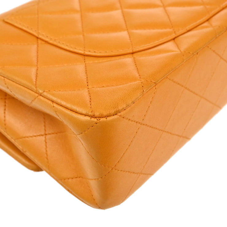 Chanel Orange Lambskin Small Classic Double Flap Shoulder Bag