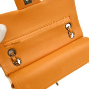 Chanel Orange Lambskin Small Classic Double Flap Shoulder Bag