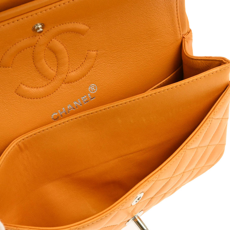 Chanel 1997-1999 Orange Lambskin Small Classic Double Flap Shoulder Bag