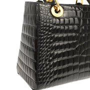 Christian Dior * Black Crocodile Medium Lady Dior 2way Shoulder Handbag