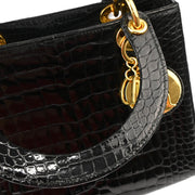 Christian Dior * Black Crocodile Medium Lady Dior 2way Shoulder Handbag