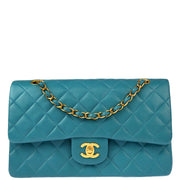 Chanel 1997-1999 Turquoise Blue Lambskin Medium Classic Double Flap Shoulder Bag