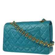 Chanel 1997-1999 Turquoise Blue Lambskin Medium Classic Double Flap Shoulder Bag