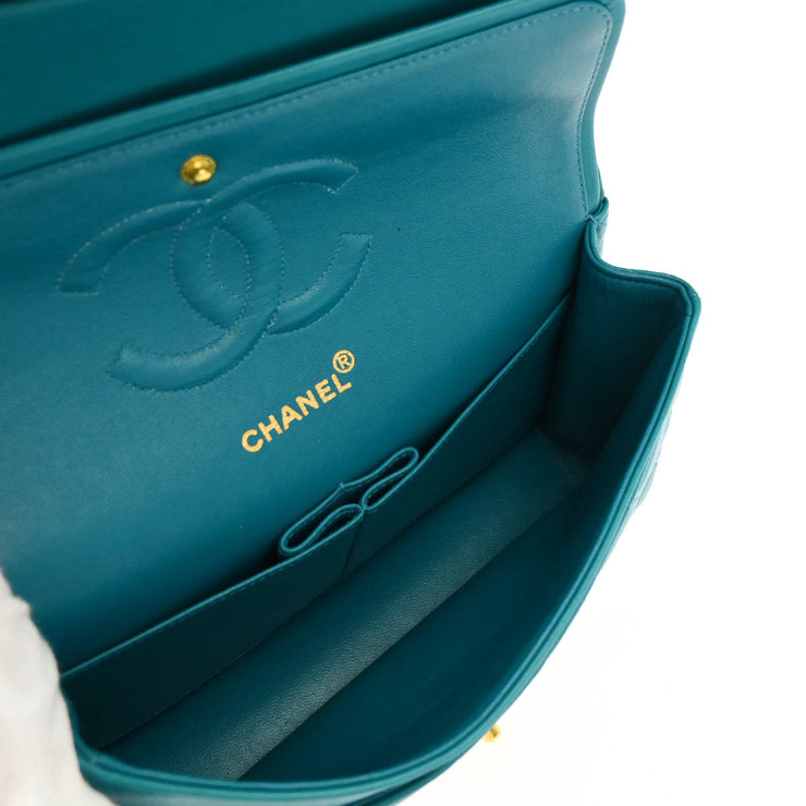 Chanel 1997-1999 Turquoise Blue Lambskin Medium Classic Double Flap Shoulder Bag