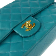 Chanel 1997-1999 Turquoise Blue Lambskin Medium Classic Double Flap Shoulder Bag