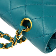 Chanel 1997-1999 Turquoise Blue Lambskin Medium Classic Double Flap Shoulder Bag