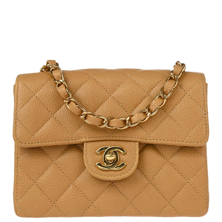 Chanel 2004-2005 Beige Caviar Mini Classic Square Flap Shoulder Bag 17