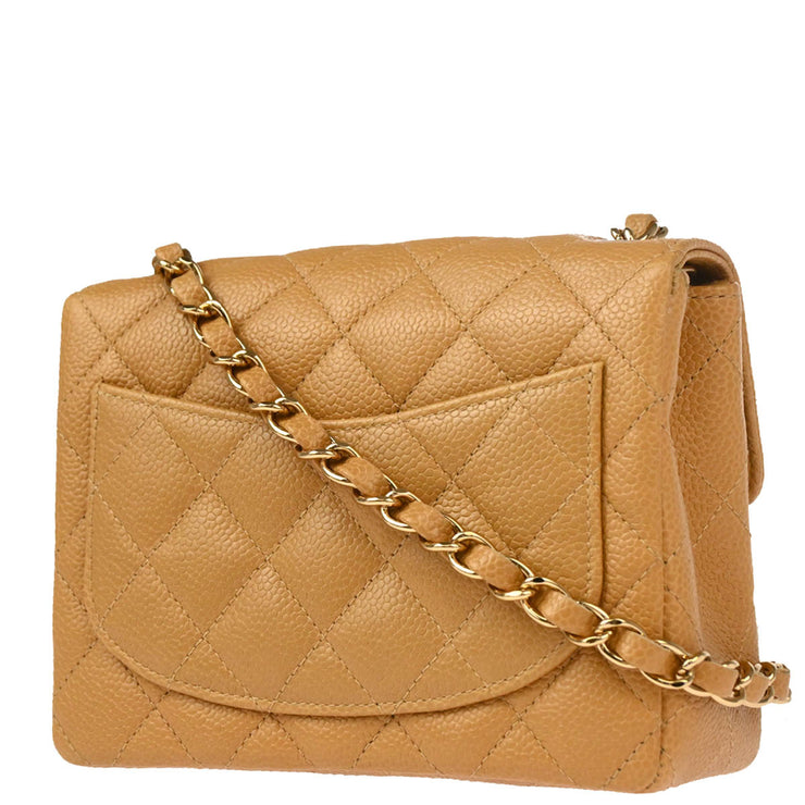 Chanel Beige Caviar Mini Classic Square Flap Shoulder Bag 17