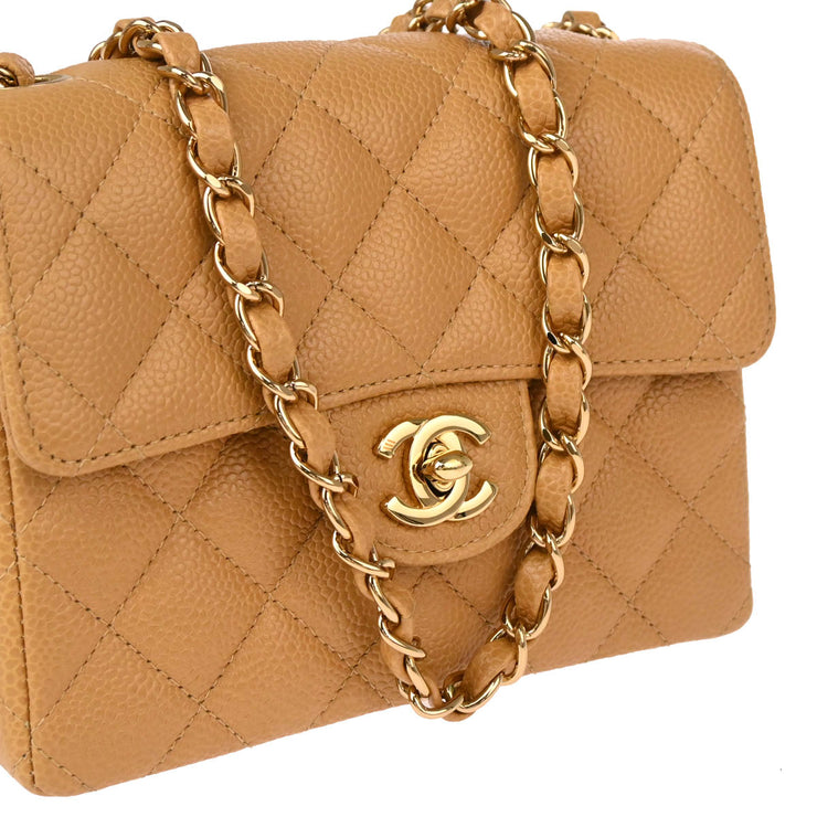 Chanel 2004-2005 Beige Caviar Mini Classic Square Flap Shoulder Bag 17