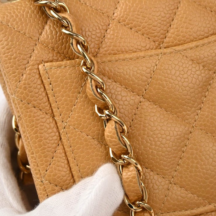 Chanel 2004-2005 Beige Caviar Mini Classic Square Flap Shoulder Bag 17