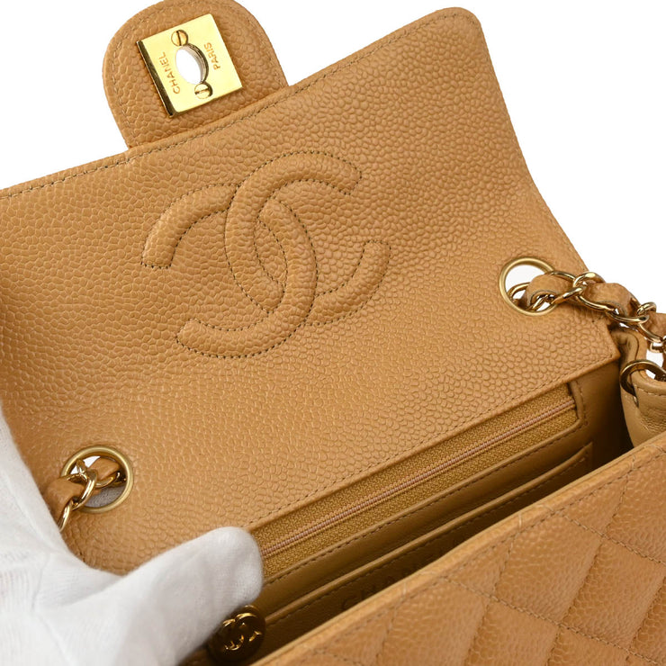 Chanel 2004-2005 Beige Caviar Mini Classic Square Flap Shoulder Bag 17