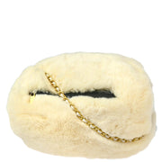 Chanel White Fur Hand Warmer Chain Shoulder Bag